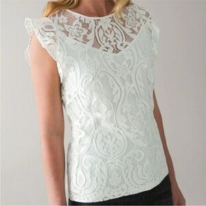 White House Black Market Ecru Lace Flutter Sleeve Top size 8 -NWT